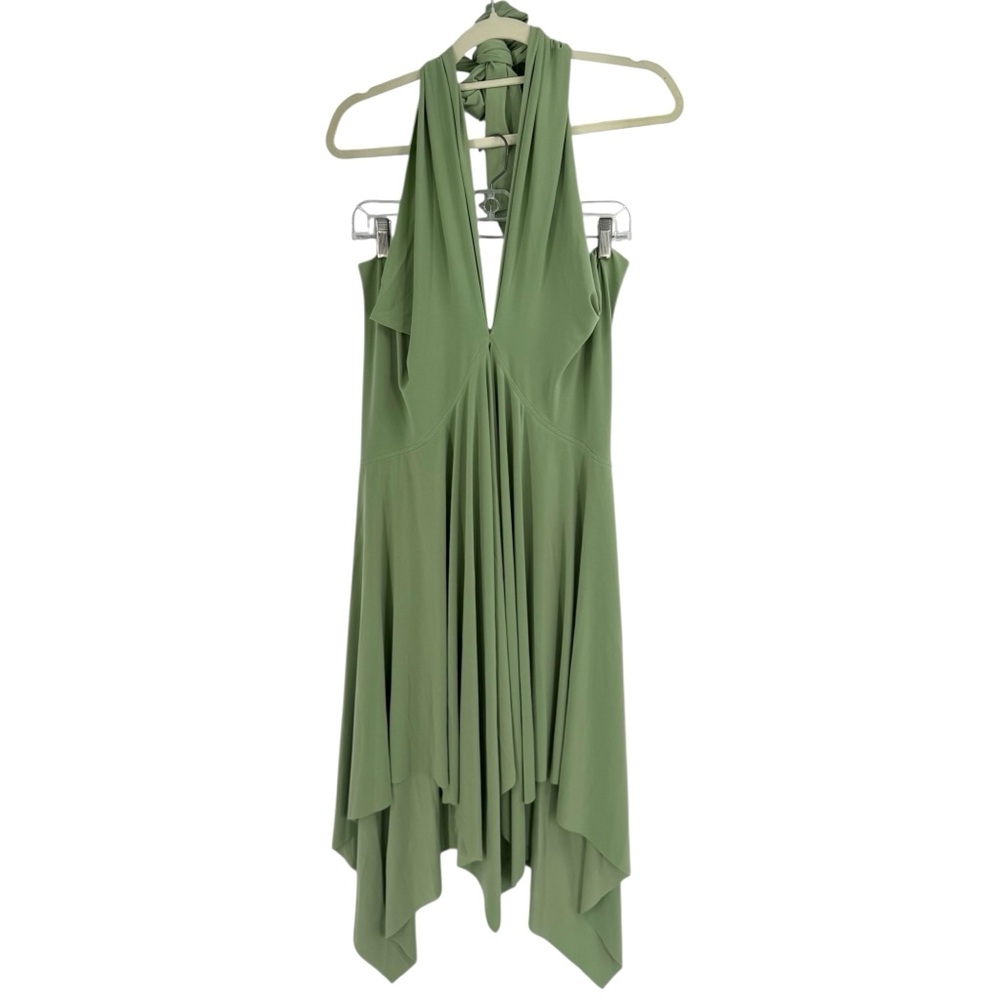 Norma Kamali Convertible Handkerchief Dress Sage Green Multi-Way Halter Cocktail - Picture 2 of 10